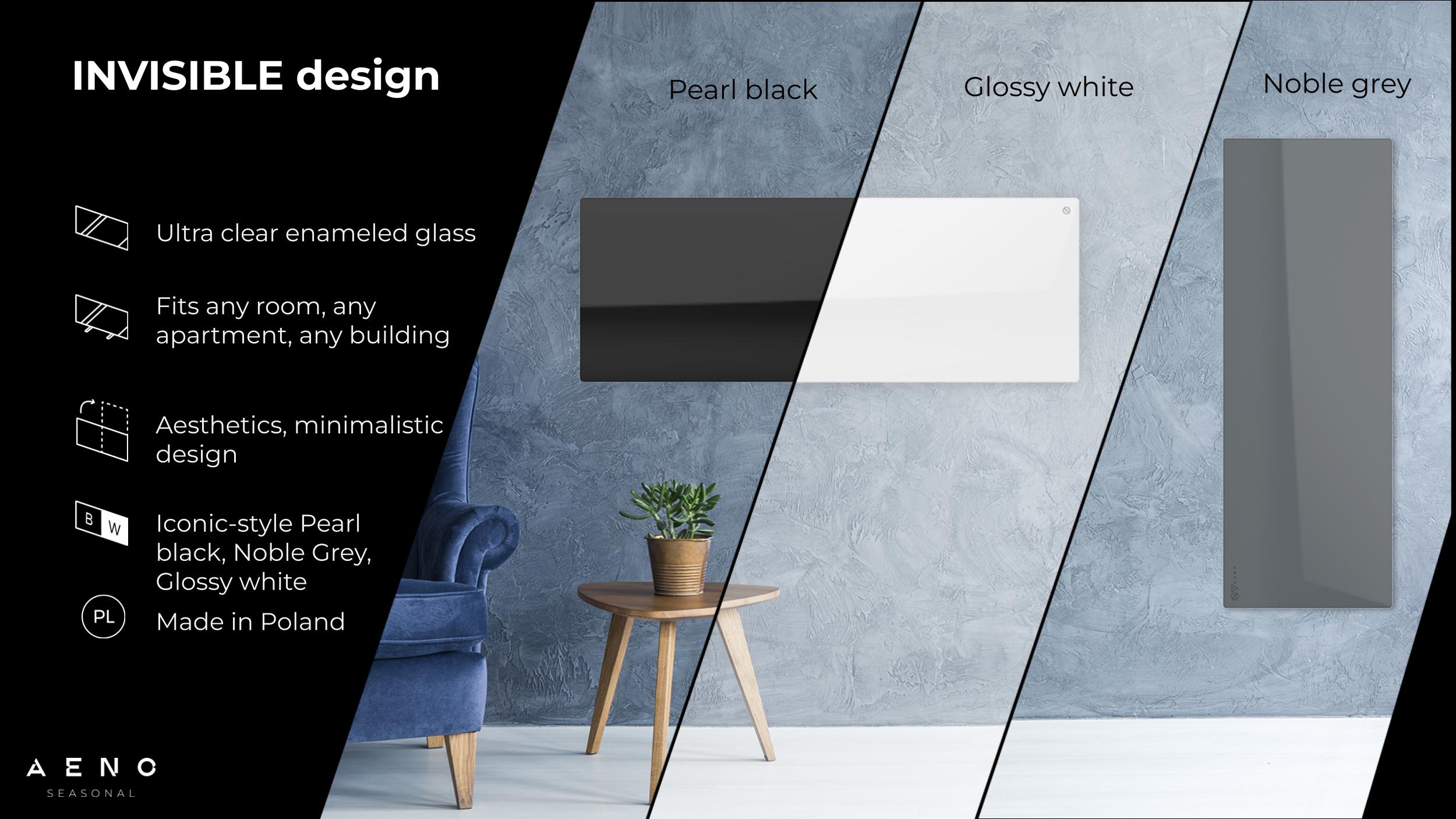 A poster of a room with a blue chair and a black and white pictureDescription automatically generated